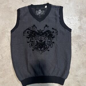 GUESS Y2K Black Gray Sleeveless Sweater Vest Cotton Size‎ Large 0091